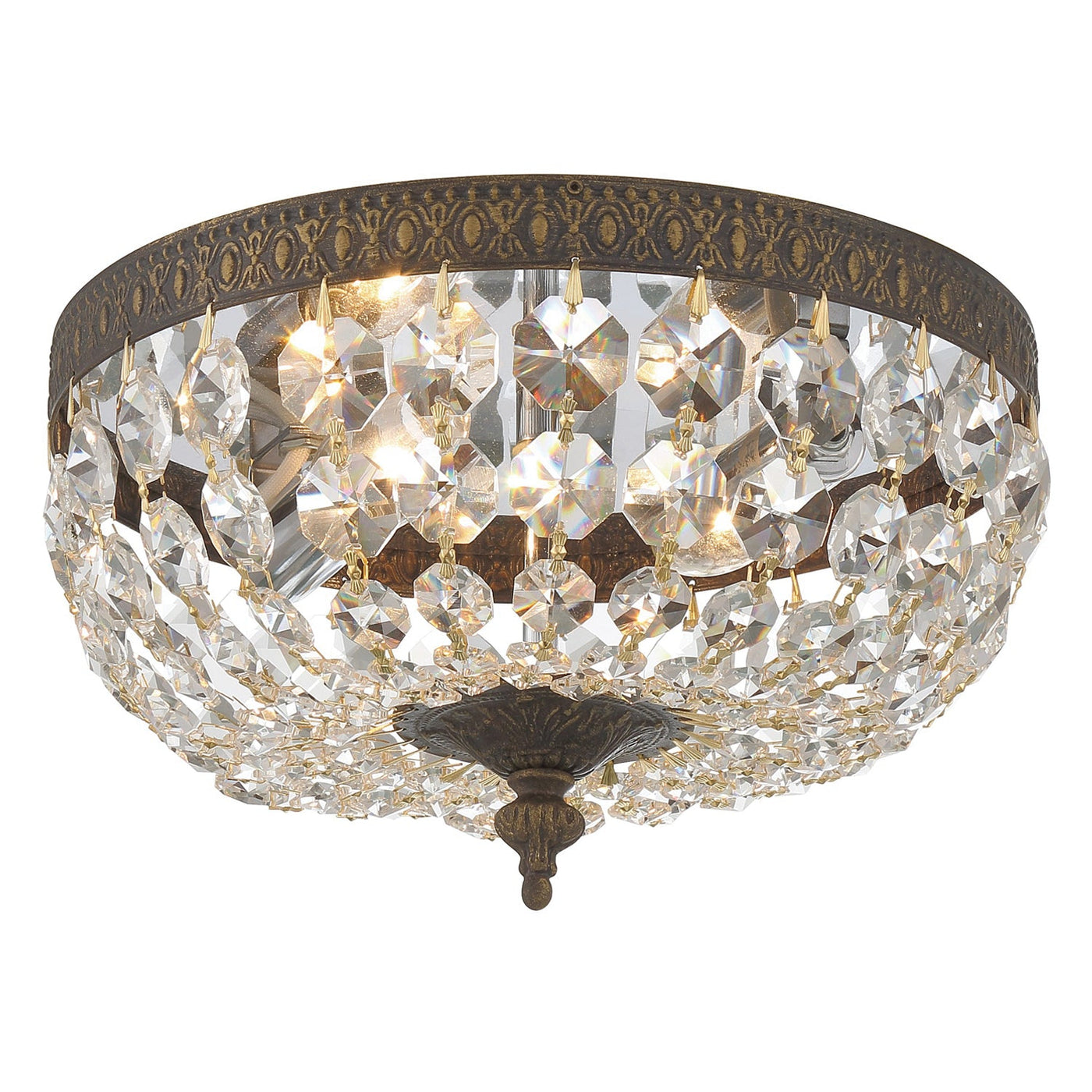 Antique Hardware Crystorama 2 Light Clear Italian Crystal English Bronze Flush Mount Semi Flush