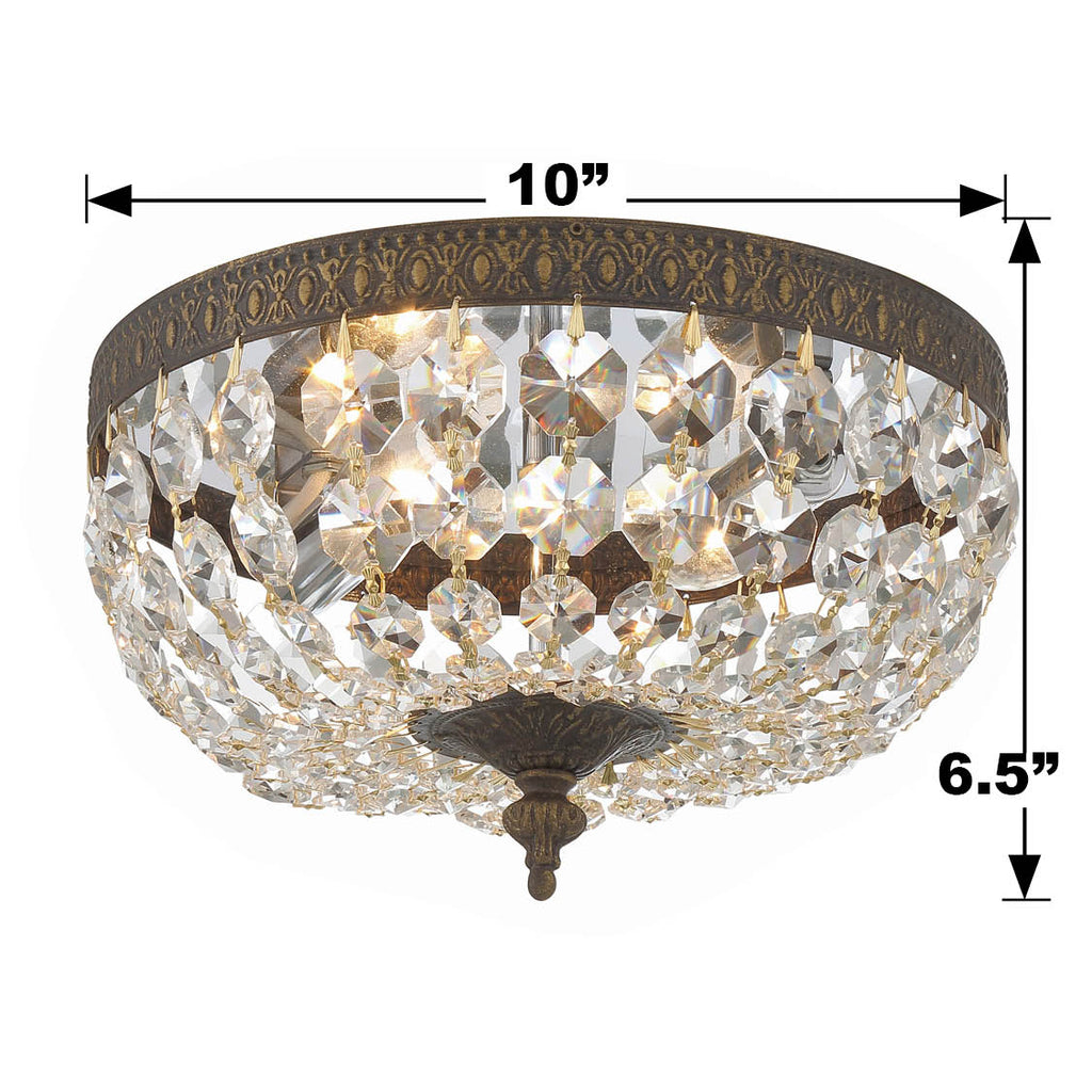 Antique Hardware Crystorama 2 Light Clear Italian Crystal English Bronze Flush Mount Semi Flush