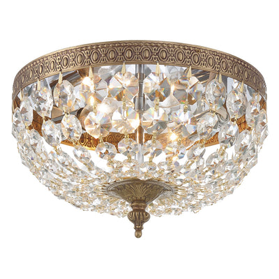 ##Antique Hardware## Crystorama 2 Light Clear Italian Crystal Olde Brass Flush Mount