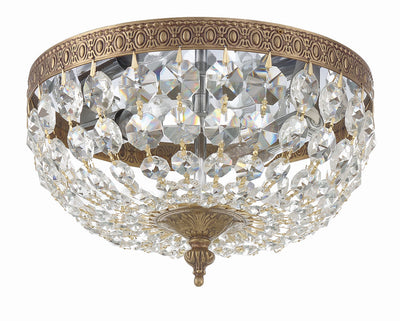 ##Antique Hardware## Crystorama 2 Light Clear Italian Crystal Olde Brass Flush Mount