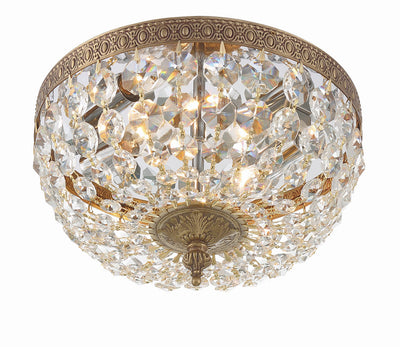 ##Antique Hardware## Crystorama 2 Light Clear Italian Crystal Olde Brass Flush Mount