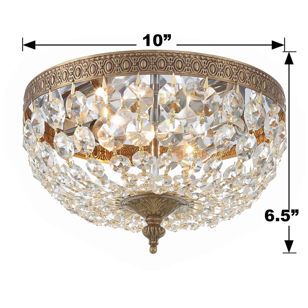 ##Antique Hardware## Crystorama 2 Light Clear Italian Crystal Olde Brass Flush Mount