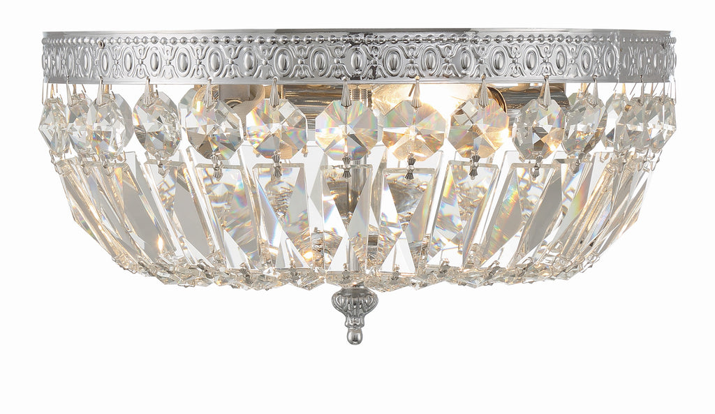 Antique Hardware Crystorama 3 Light Hand Cut Crystal Polished Chrome Flush Mount Semi Flush