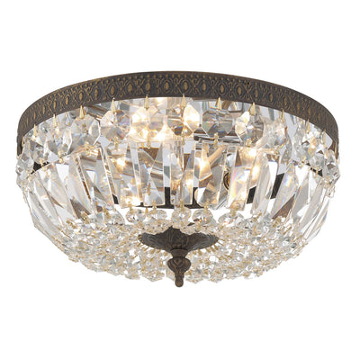 Antique Hardware Crystorama 3 Light Clear Italian Crystal English Bronze Flush Mount Semi Flush