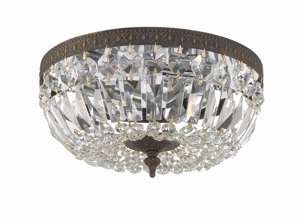 Antique Hardware Crystorama 3 Light Clear Italian Crystal English Bronze Flush Mount Semi Flush