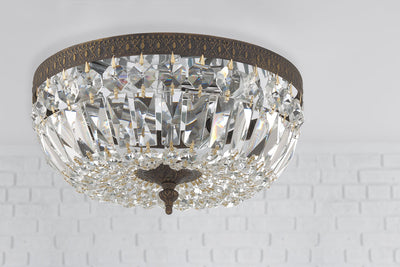 Antique Hardware Crystorama 3 Light Clear Italian Crystal English Bronze Flush Mount Semi Flush