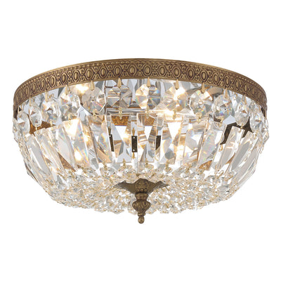 ##Antique Hardware## Crystorama 3 Light Clear Italian Crystal Olde Brass Flush Mount