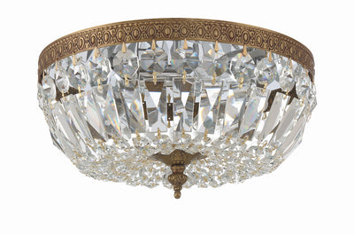 ##Antique Hardware## Crystorama 3 Light Clear Italian Crystal Olde Brass Flush Mount