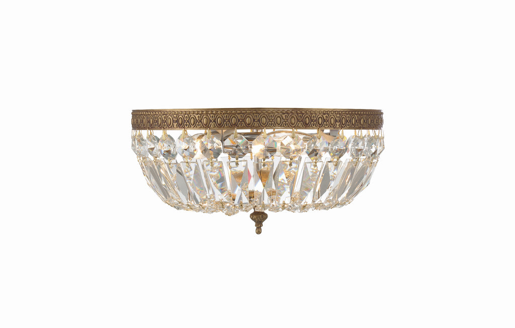 ##Antique Hardware## Crystorama 3 Light Clear Italian Crystal Olde Brass Flush Mount