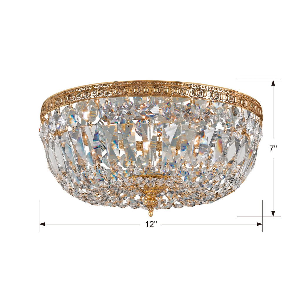 ##Antique Hardware## Crystorama 3 Light Clear Italian Crystal Olde Brass Flush Mount