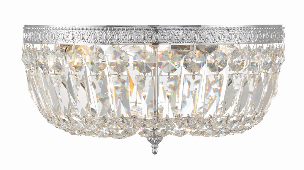 Antique Hardware Crystorama 3 Light Hand Cut Crystal Polished Chrome Flush Mount Semi Flush