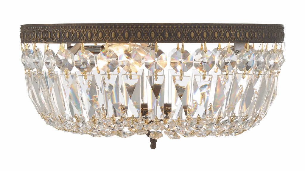 Antique Hardware Crystorama 3 Light English Bronze Hand Cut Crystal Flush Mount Semi Flush