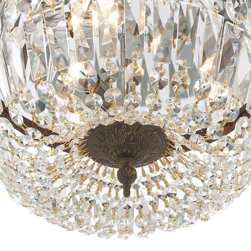 Antique Hardware Crystorama 3 Light Swarovski Strass Crystal English Bronze Flush Mount Semi Flush