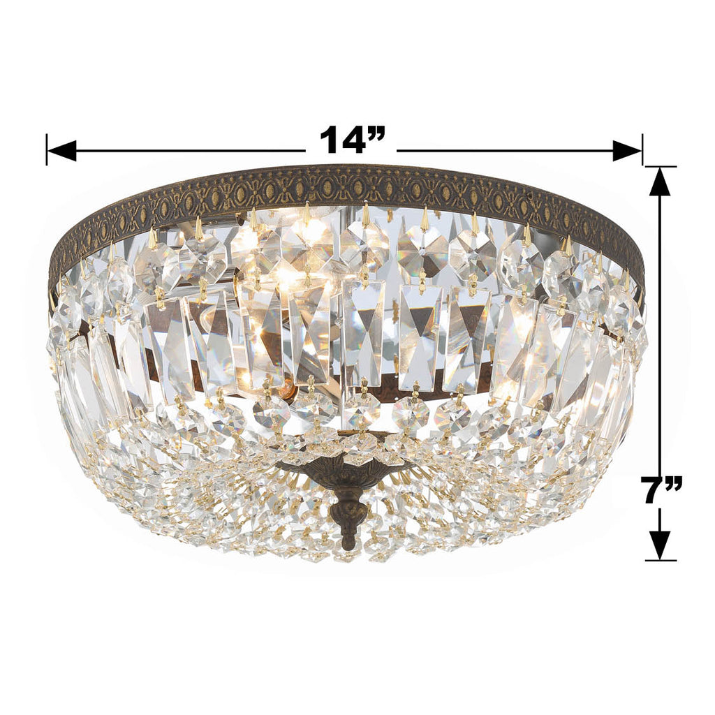 Antique Hardware Crystorama 3 Light Swarovski Strass Crystal English Bronze Flush Mount Semi Flush