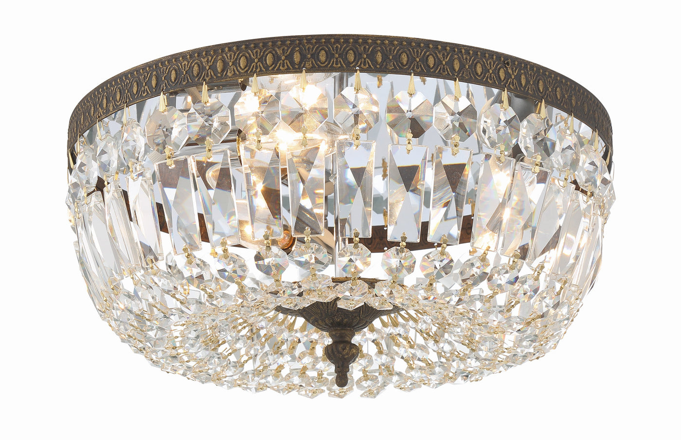 Antique Hardware Crystorama 3 Light Swarovski Strass Crystal English Bronze Flush Mount Semi Flush