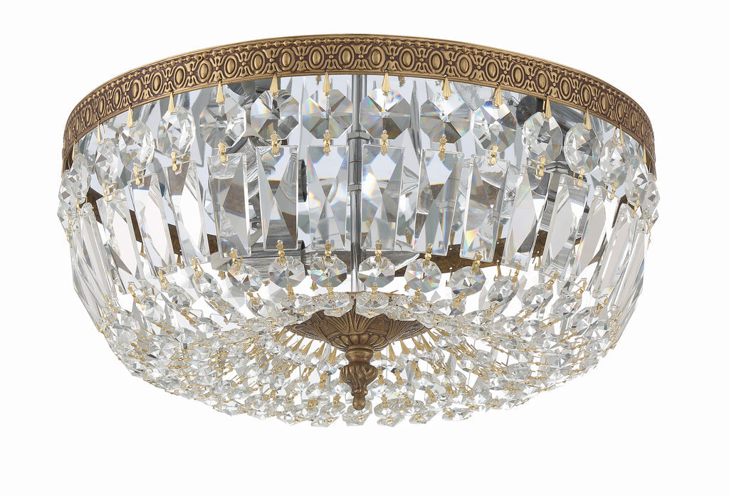 ##Antique Hardware## Crystorama 3 Light Swarovski Strass Crystal Olde Brass Flush Mount