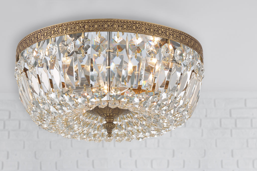 ##Antique Hardware## Crystorama 3 Light Swarovski Strass Crystal Olde Brass Flush Mount