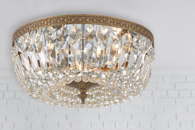 ##Antique Hardware## Crystorama 3 Light Swarovski Strass Crystal Olde Brass Flush Mount