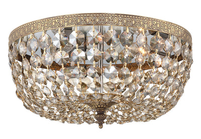 ##Antique Hardware## Crystorama 3 Light Golden Teak Hand Cut Crystal Olde Brass Flush Mount