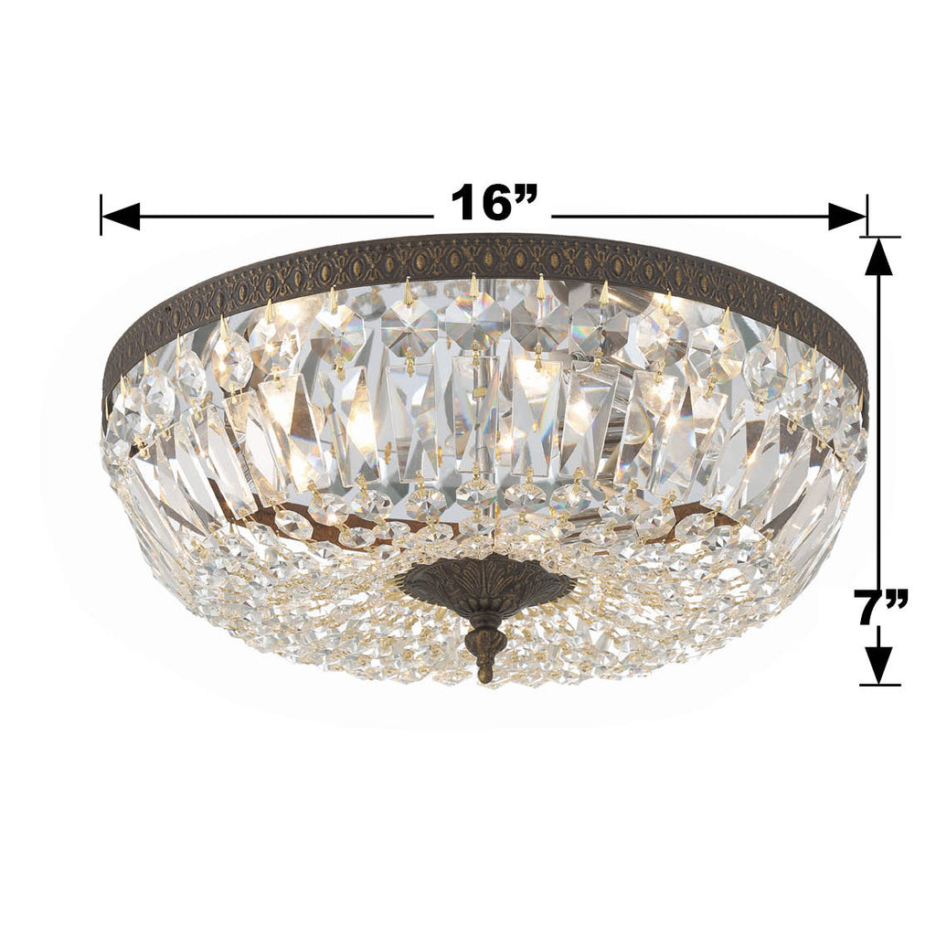 Antique Hardware Crystorama 3 Light Swarovski Strass Crystal English Bronze Flush Mount Semi Flush