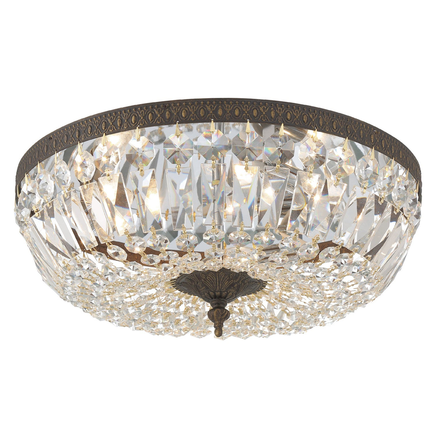 Antique Hardware Crystorama 3 Light Swarovski Strass Crystal English Bronze Flush Mount Semi Flush