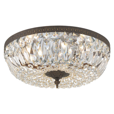 Antique Hardware Crystorama 3 Light Swarovski Strass Crystal English Bronze Flush Mount Semi Flush