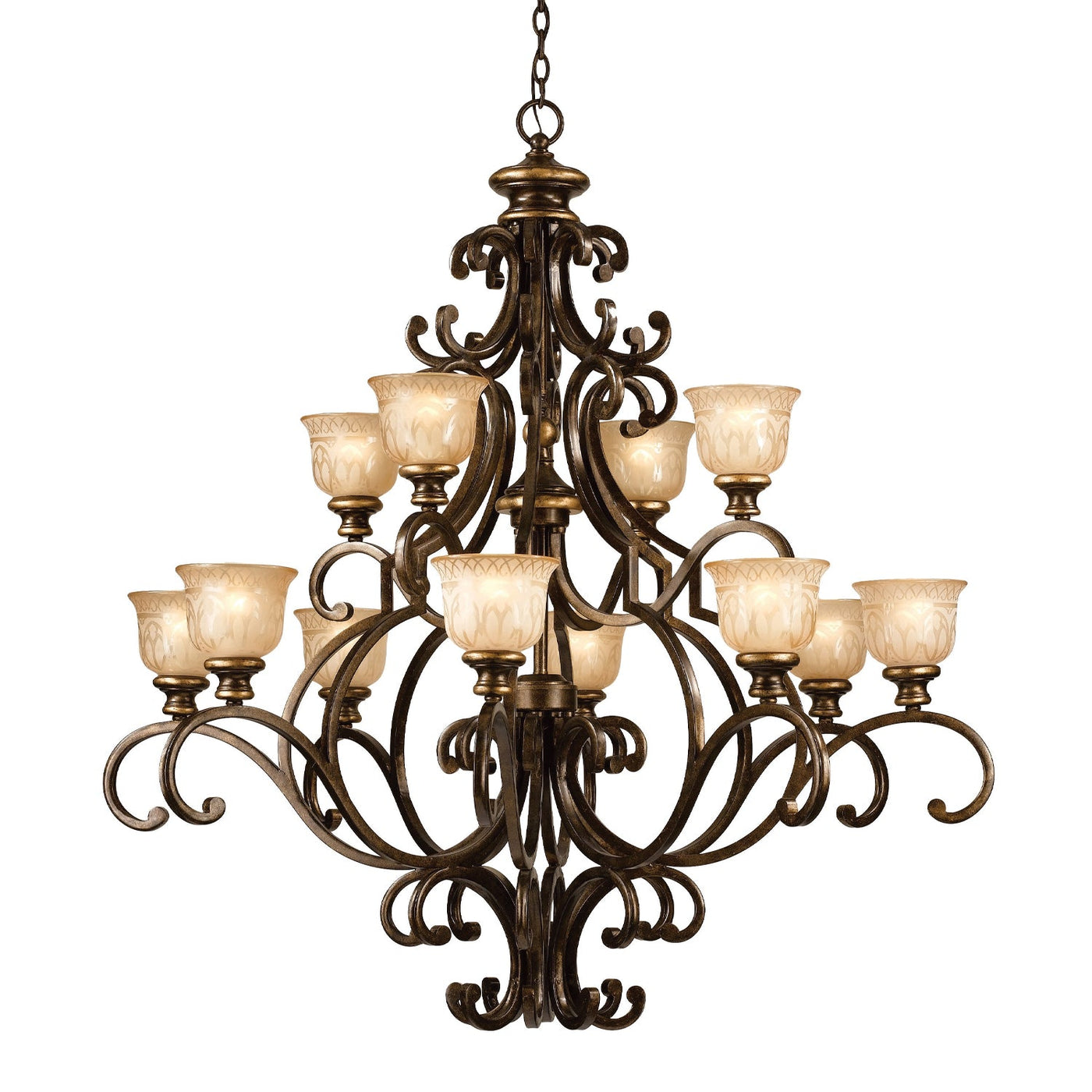 ##Antique Hardware## Norwalk 12 Light Bronze Umber Chandelier