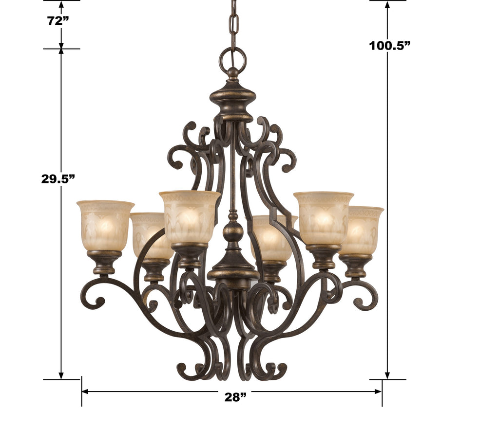 ##Antique Hardware## Norwalk 6 Light Bronze Umber Chandelier