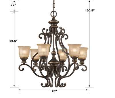 ##Antique Hardware## Norwalk 6 Light Bronze Umber Chandelier