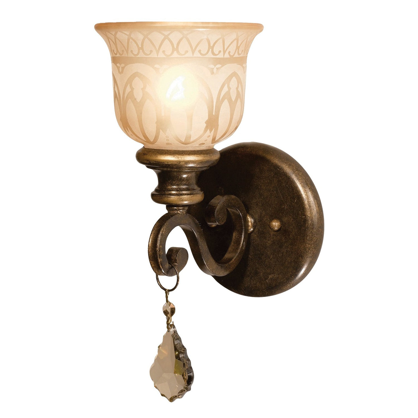 ##Antique Hardware## Norwalk 1 Light Golden Teak Hand Cut Crystal Bronze Umber Sconce