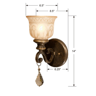 ##Antique Hardware## Norwalk 1 Light Golden Teak Hand Cut Crystal Bronze Umber Sconce