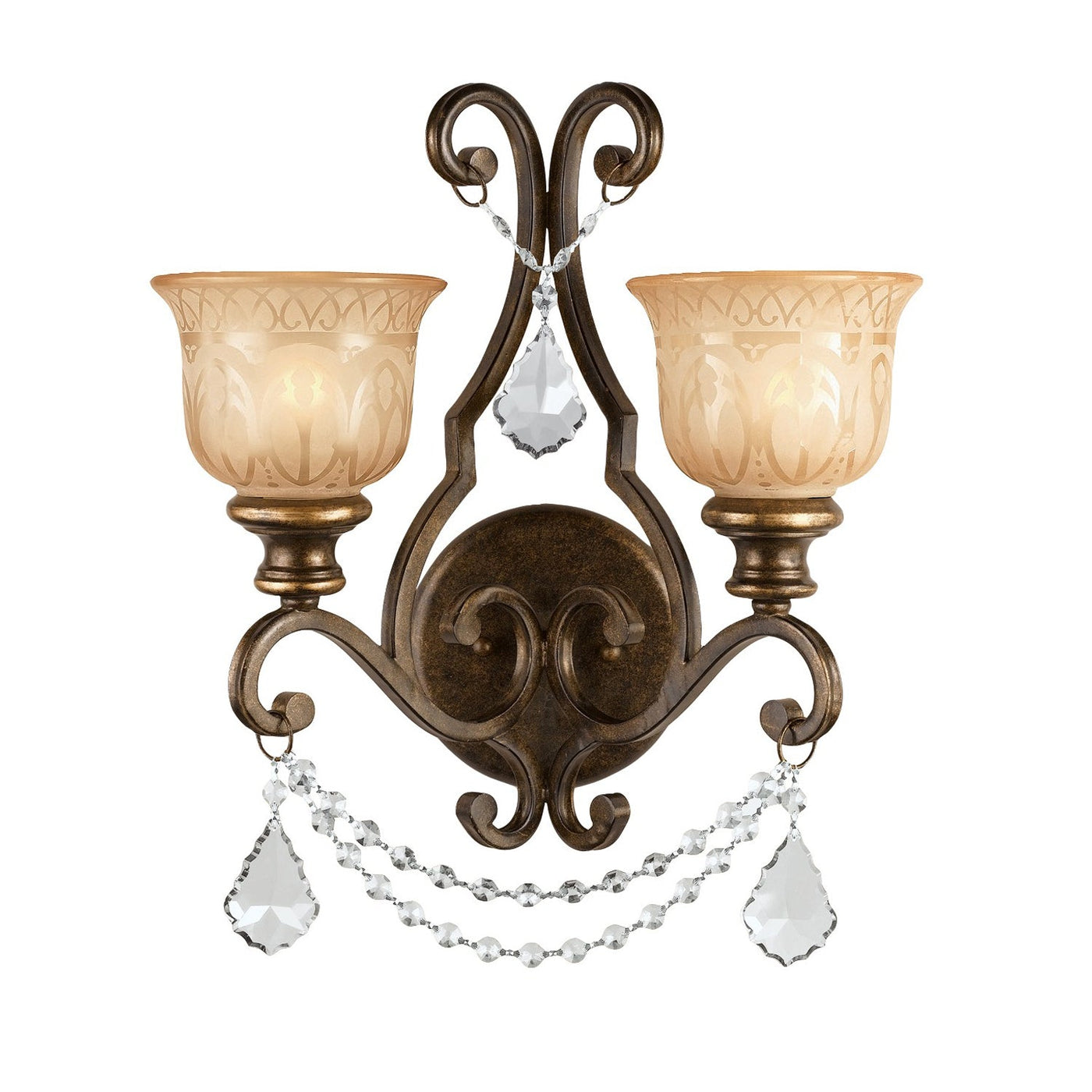 ##Antique Hardware## Norwalk 2 Light Clear Crystal Bronze Umber Sconce