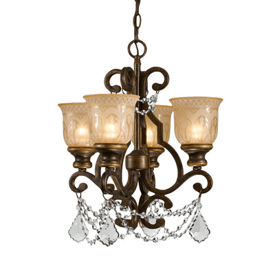 ##Antique Hardware## Norwalk 4 Light Clear Crystal Bronze Umber Mini Chandelier