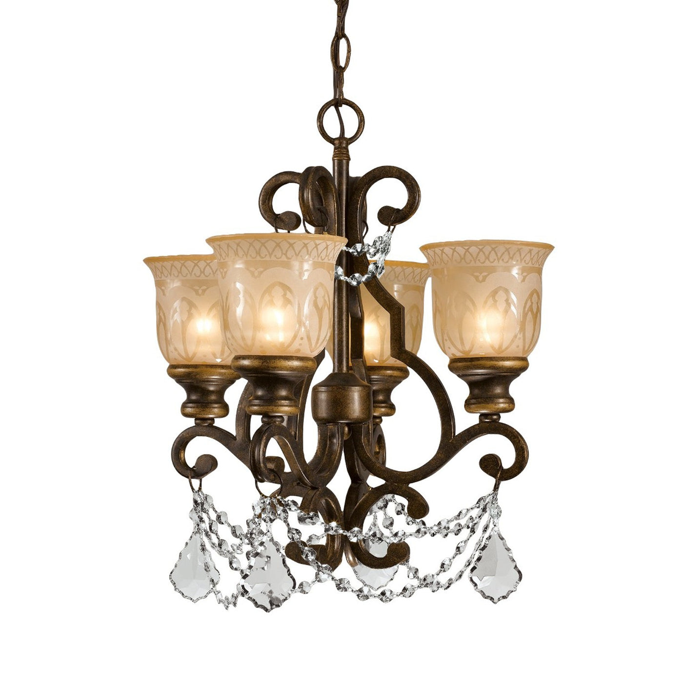 ##Antique Hardware## Norwalk 4 Light Spectra Crystal Bronze Umber Mini Chandelier