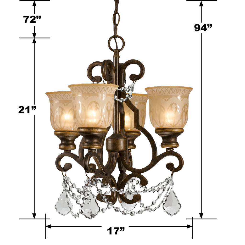 ##Antique Hardware## Norwalk 4 Light Spectra Crystal Bronze Umber Mini Chandelier