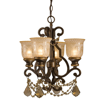 ##Antique Hardware## Norwalk 4 Light Golden Teak Hand Cut Crystal Bronze Umber Mini Chandelier