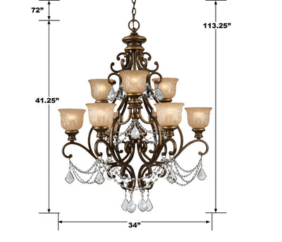 ##Antique Hardware## Norwalk 9 Light Clear Crystal Bronze Umber Chandelier