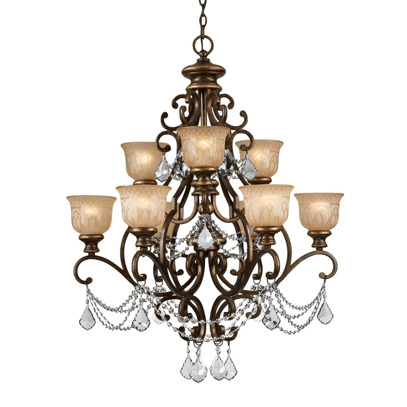 ##Antique Hardware## Norwalk 9 Light Spectra Crystal Bronze Umber Chandelier