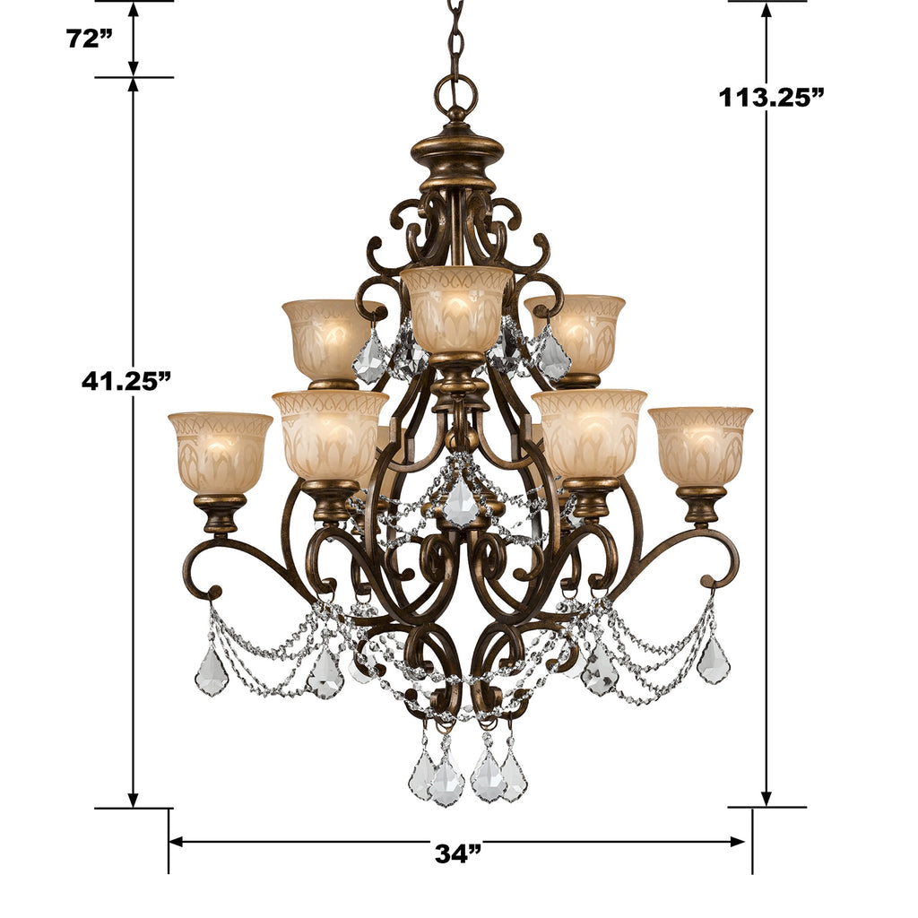 ##Antique Hardware## Norwalk 9 Light Spectra Crystal Bronze Umber Chandelier