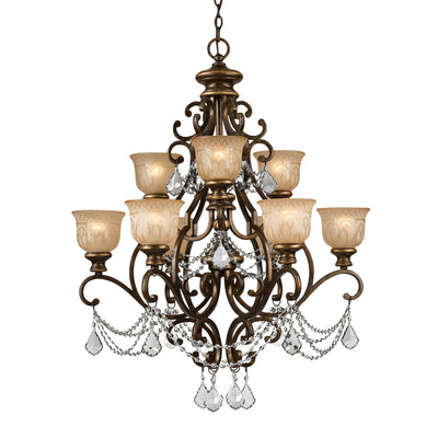 ##Antique Hardware## Norwalk 9 Light Swarovski Strass Crystal Bronze Umber Chandelier