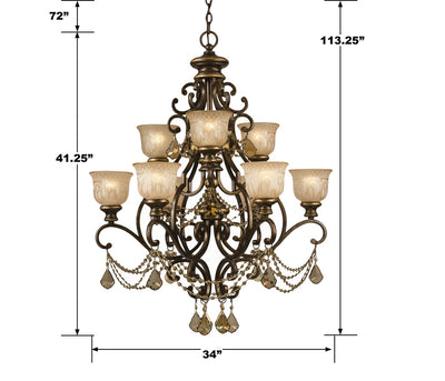 ##Antique Hardware## Norwalk 9 Light Golden Teak Hand Cut Crystal Bronze Umber Chandelier