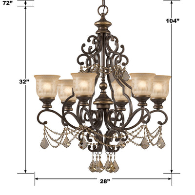 ##Antique Hardware## Norwalk 6 Light Golden Teak Swarovski Strass Crystal Bronze Umber Chandelier