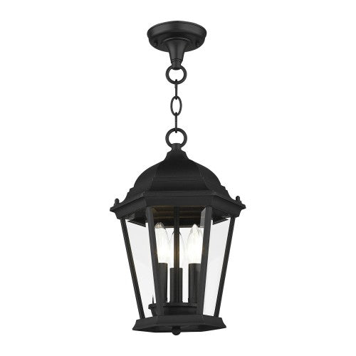 Antique Hardware 3 Light Textured Black Outdoor Pendant Lantern Exterior