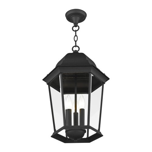 Antique Hardware 3 Light Textured Black Outdoor Pendant Lantern Exterior