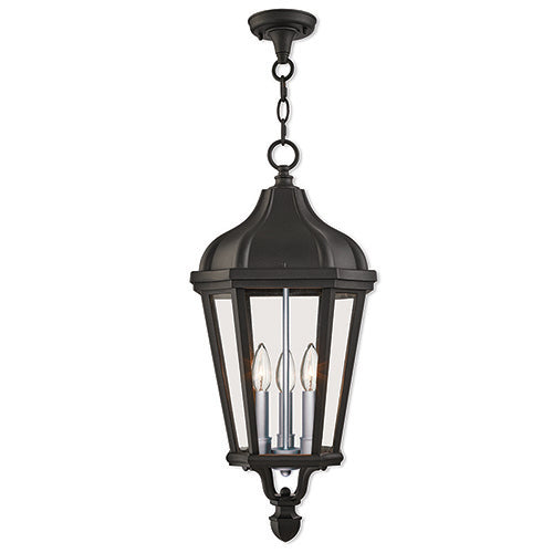 Antique Hardware 3 Light Textured Black Outdoor Pendant Lantern Exterior