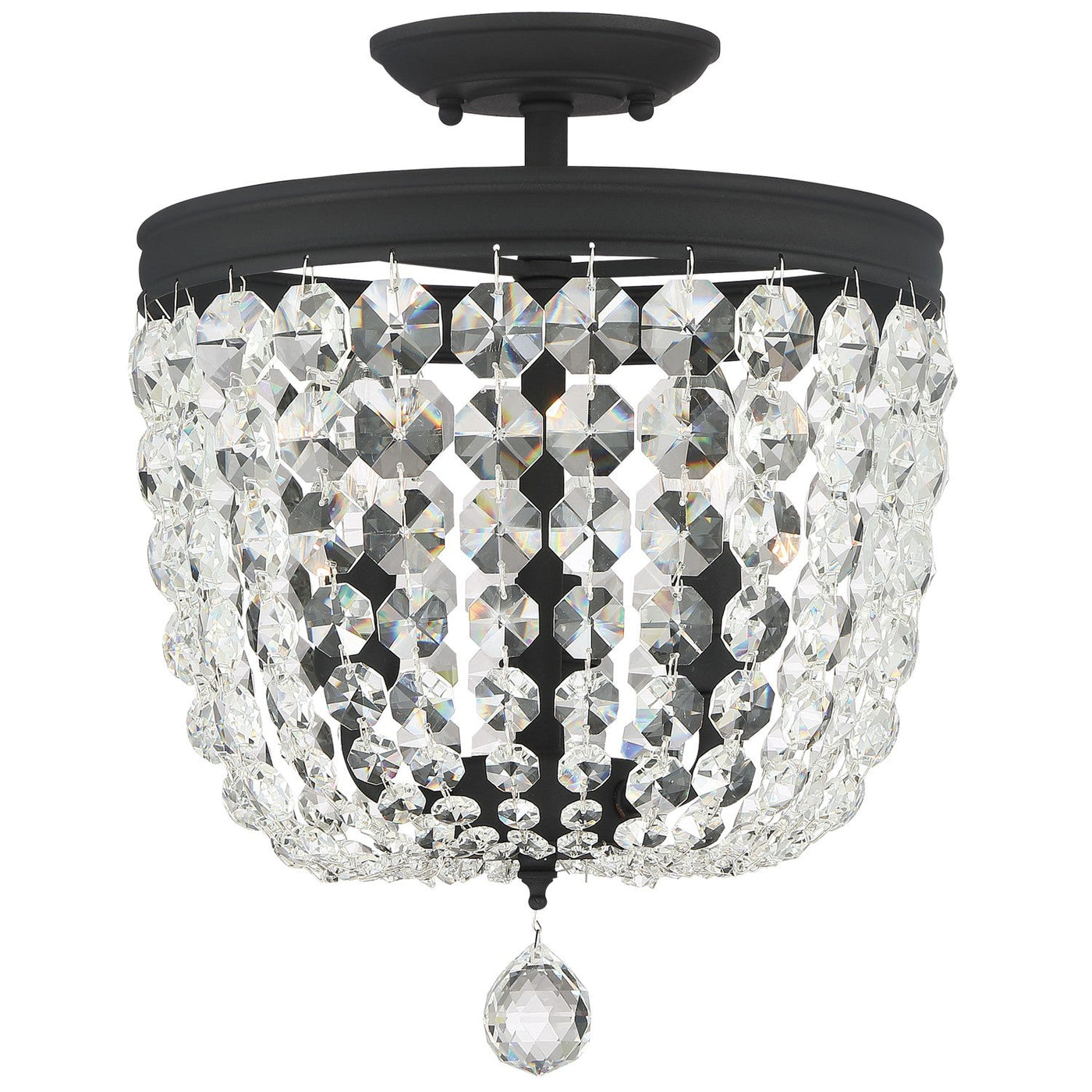 Antique Hardware Archer 3 Light Swarovski Strass Crystal Black Forged Semi Flush Mount Semi Flush