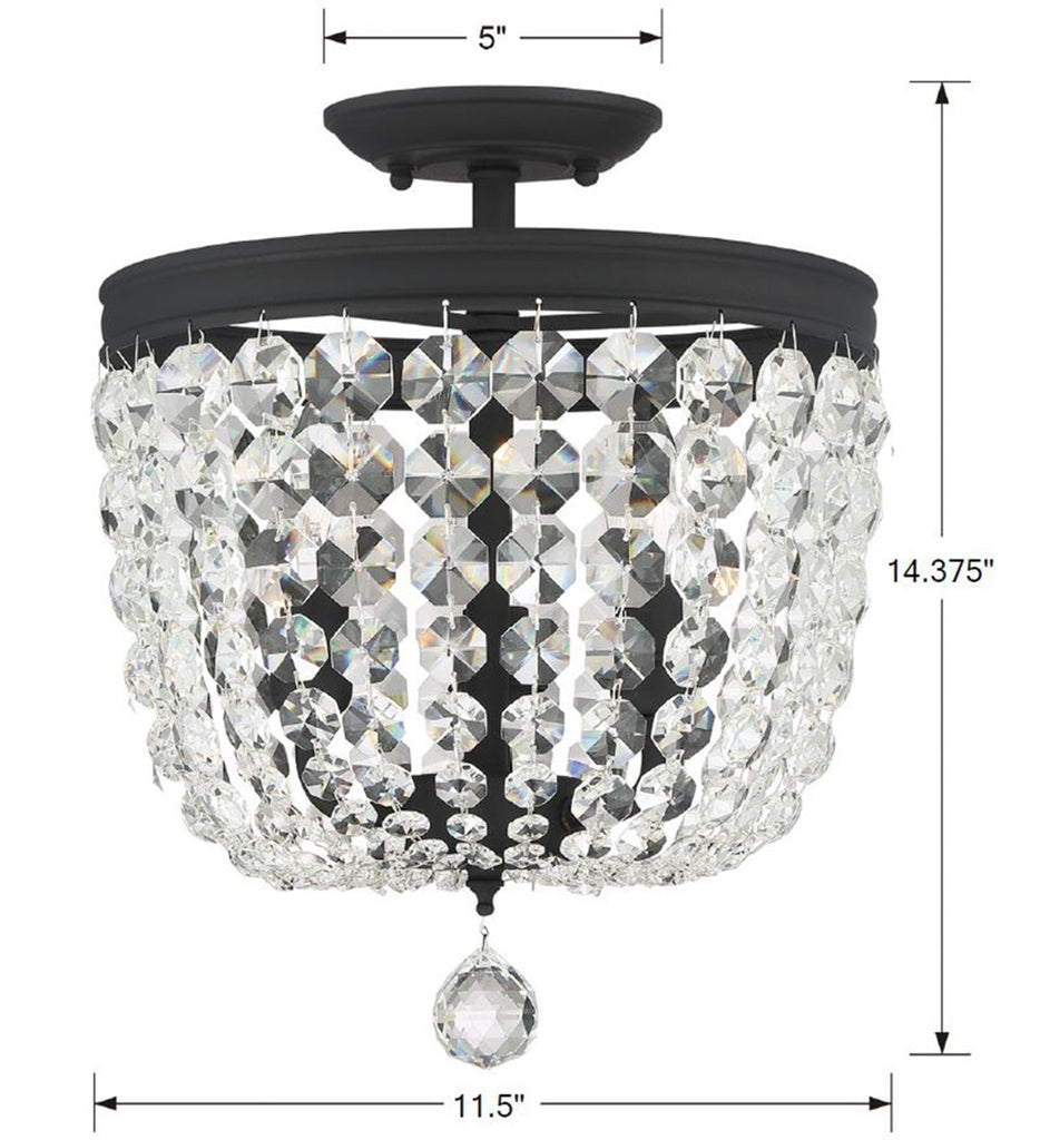 Antique Hardware Archer 3 Light Swarovski Strass Crystal Black Forged Semi Flush Mount Semi Flush