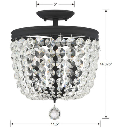 Antique Hardware Archer 3 Light Swarovski Strass Crystal Black Forged Semi Flush Mount Semi Flush