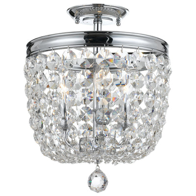 Antique Hardware Archer 3 Light Hand Cut Crystal Polished Chrome Semi Flush Mount Semi Flush