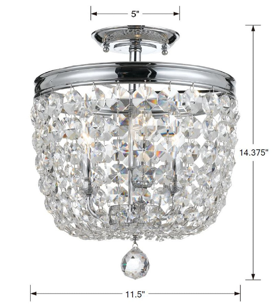 Antique Hardware Archer 3 Light Swarovski Strass Crystal Polished Chrome Semi Flush Mount Semi Flush